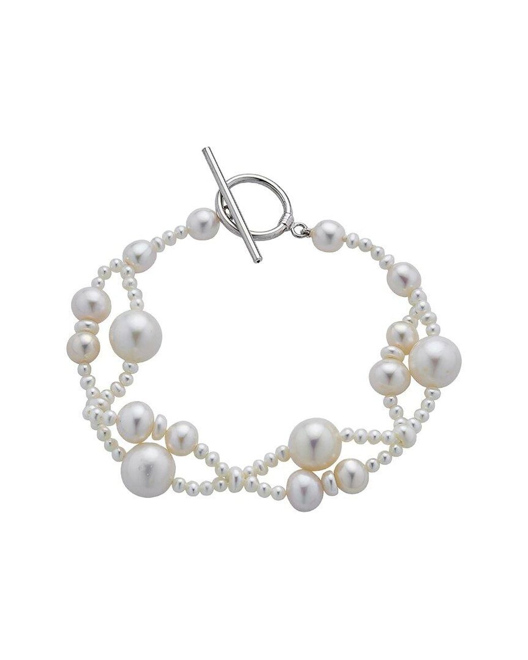 Belpearl Metallic 3-10Mm Pearl Double Row Toggle Bracelet