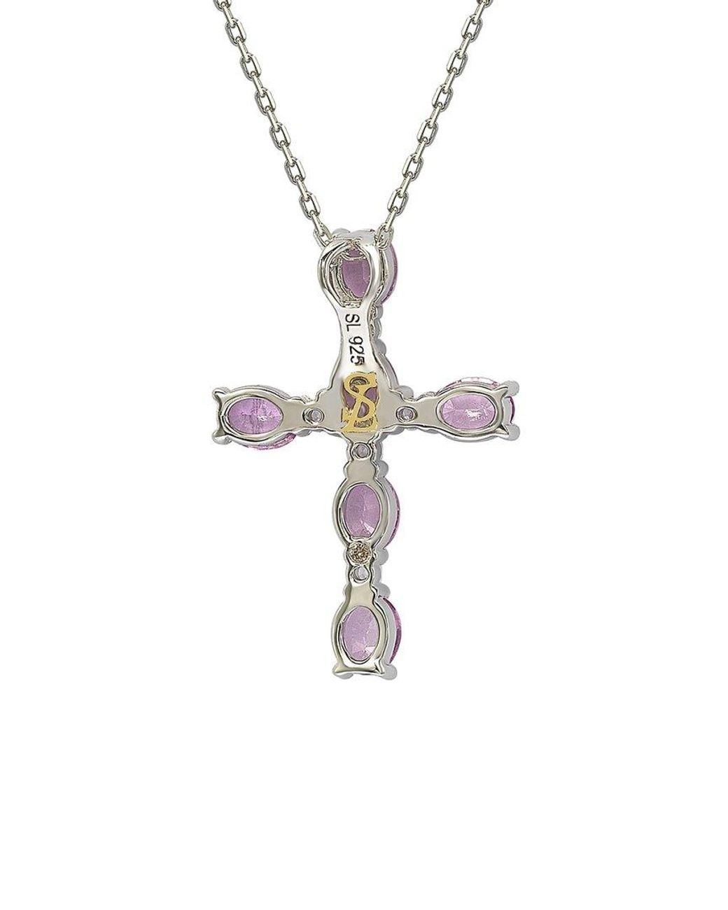 Suzy Levian White Silver 0.02 Ct. Tw. Diamond & Sapphire Pendant Necklace