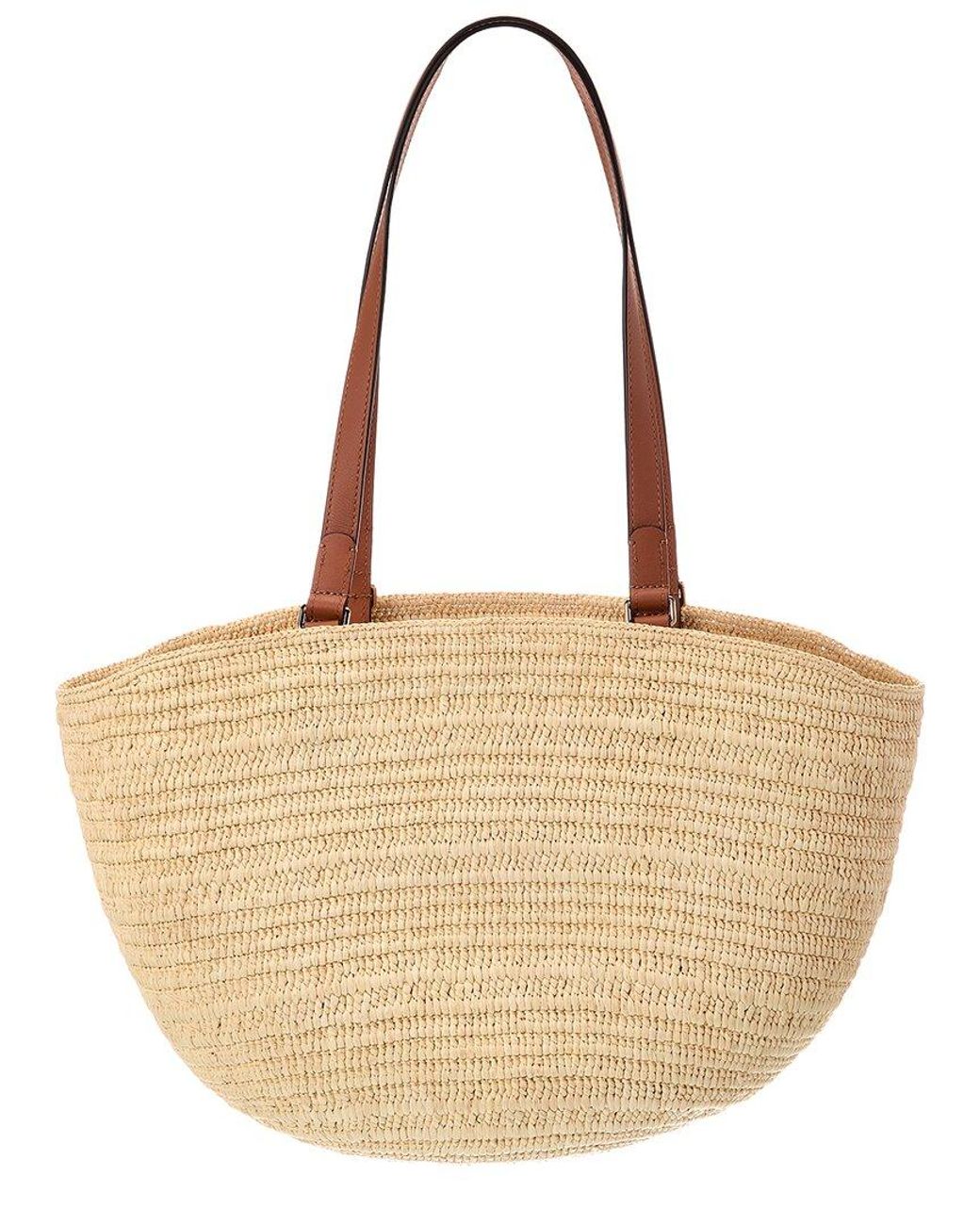 Loewe Metallic Logo Raffia & Leather Tote