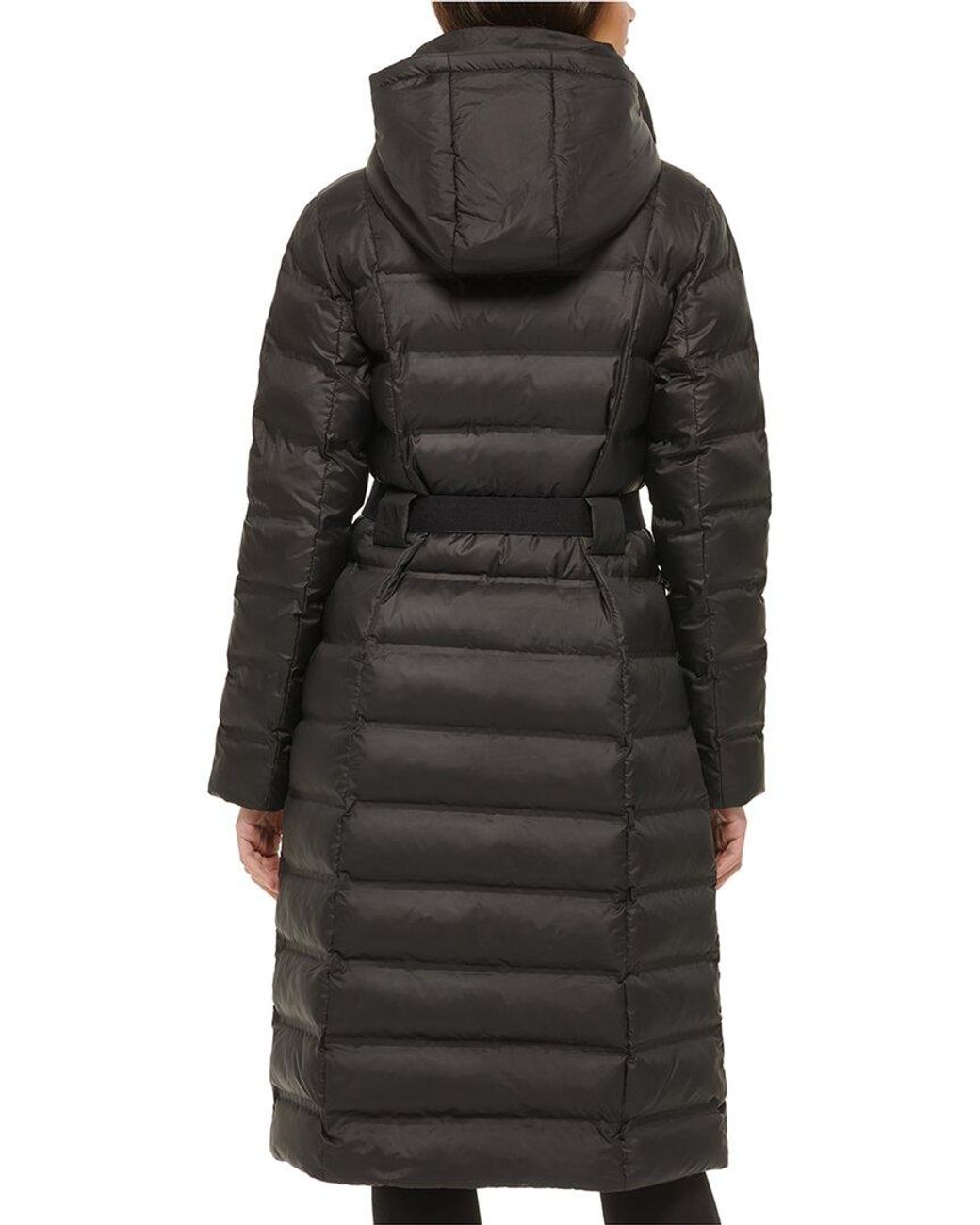 Kenneth Cole Hooded Cire Puffer Coat in Black | Lyst
