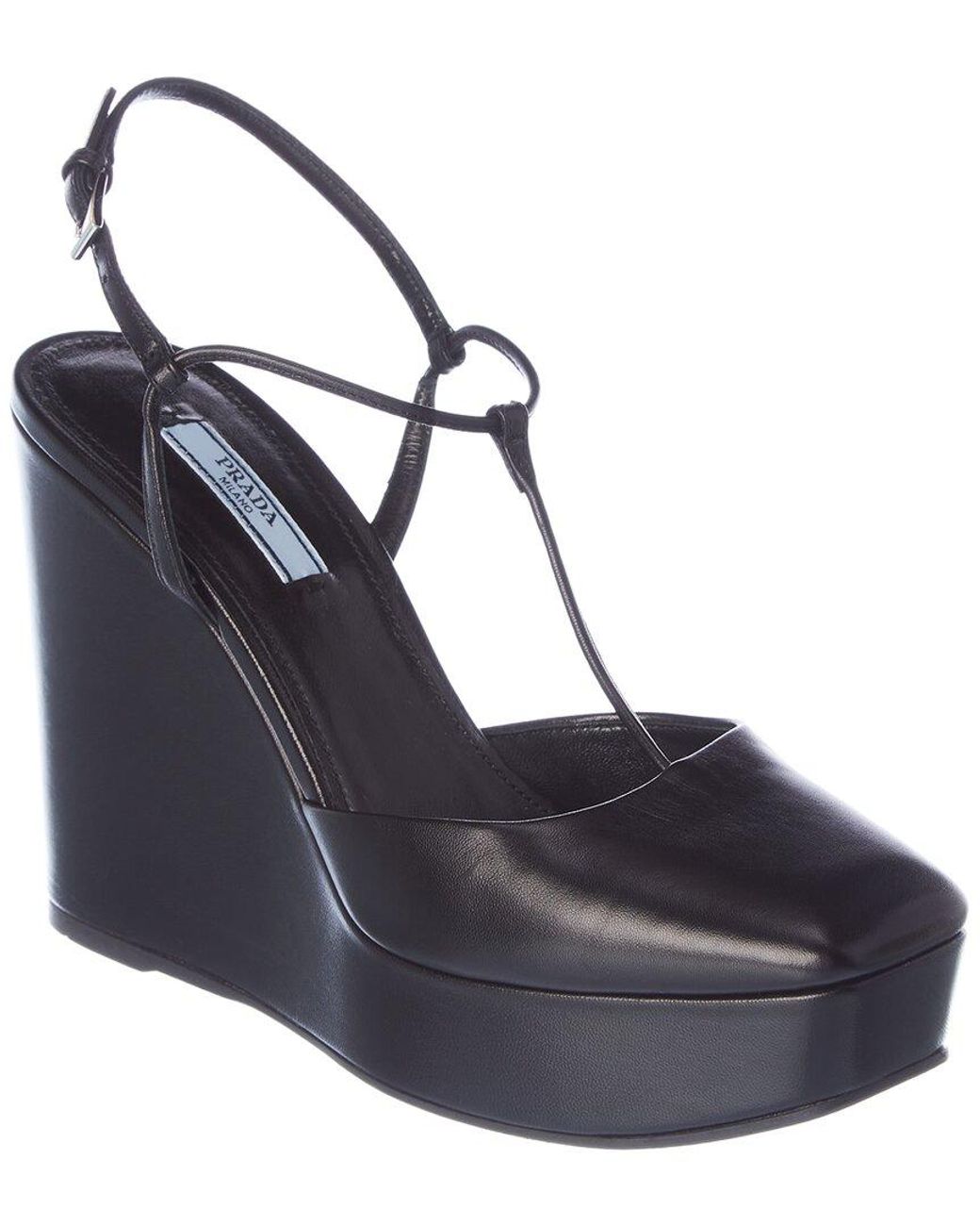 Prada Blue Leather Wedge Pump