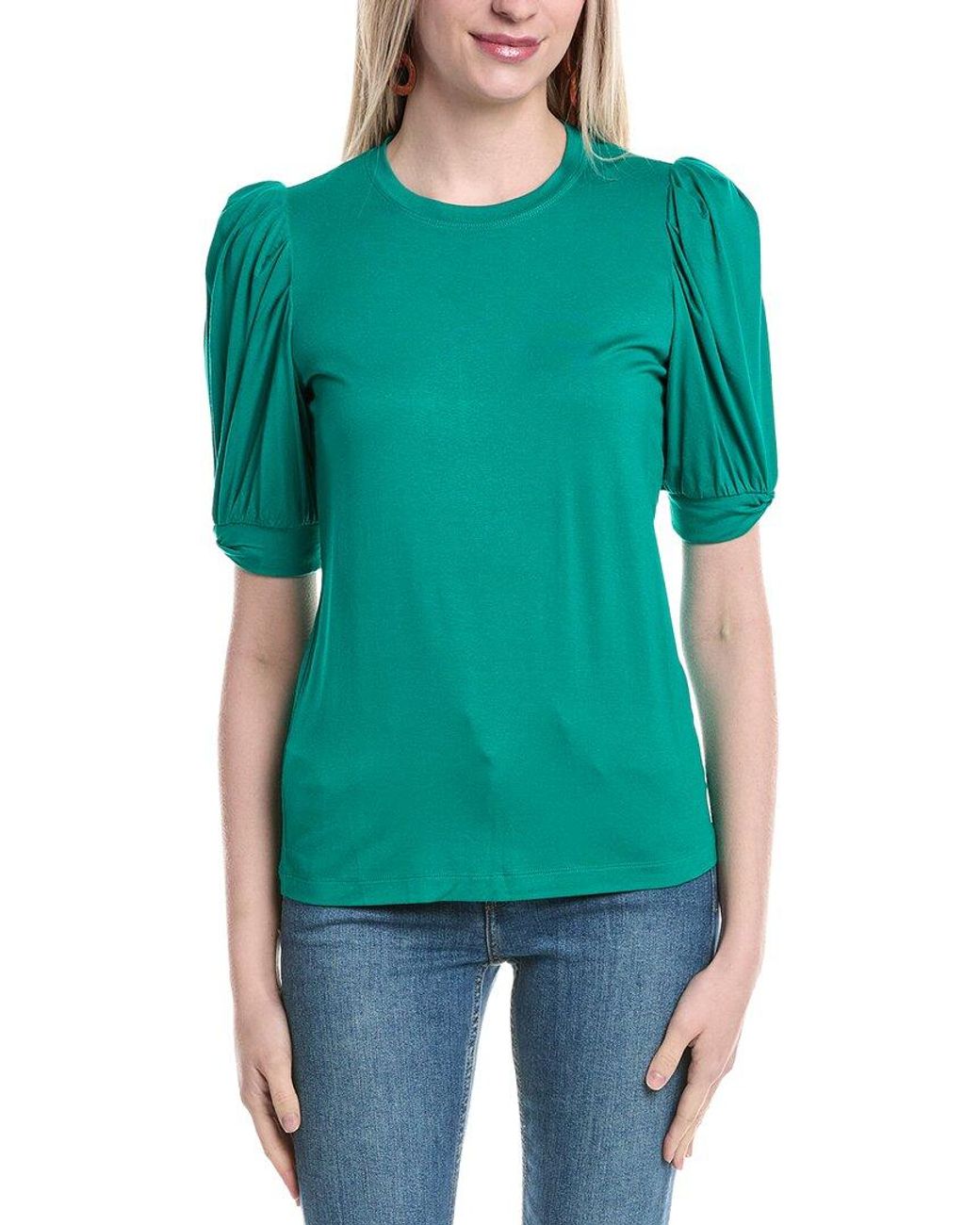 Hale Bob Green Solid Balloon Sleeve Top