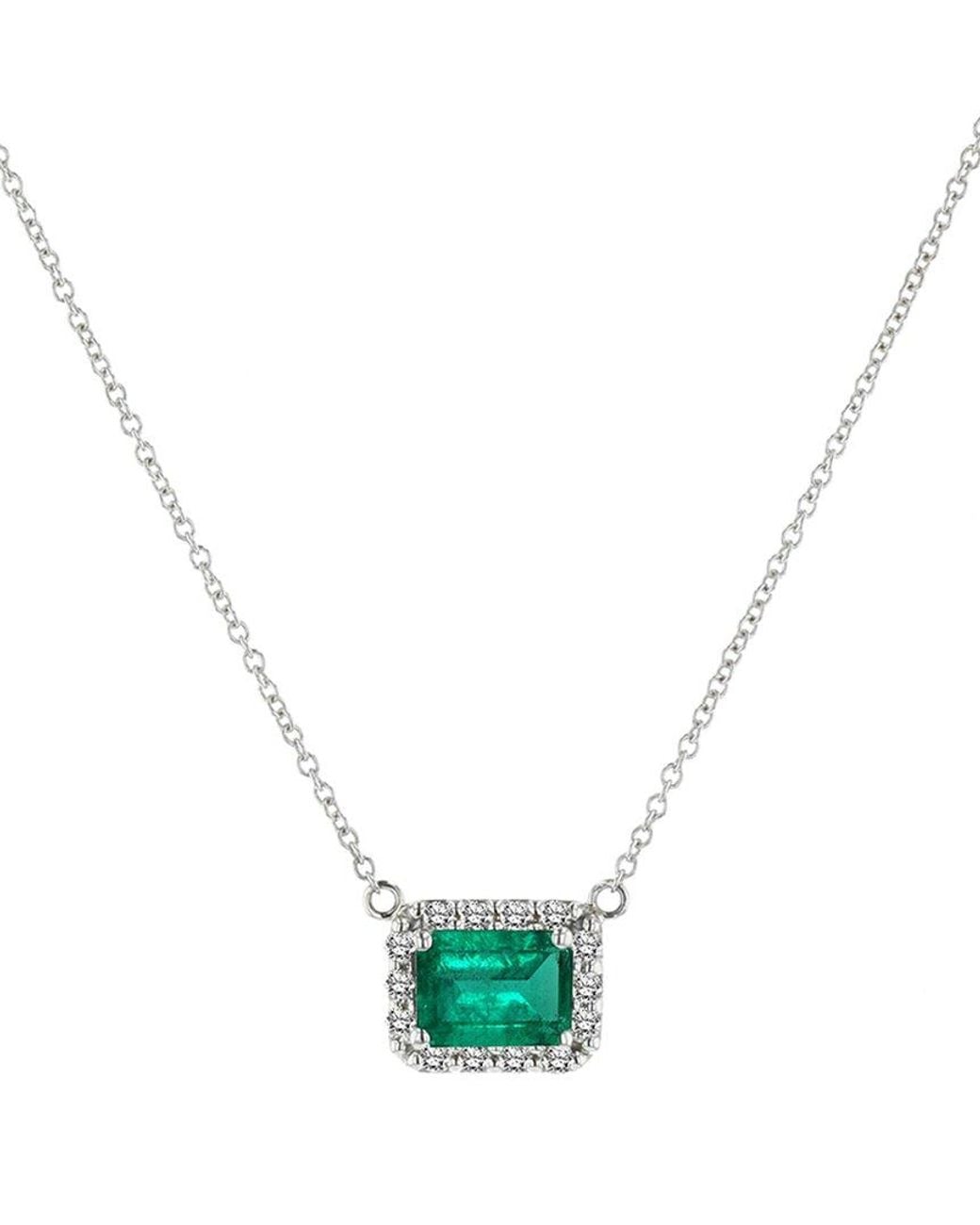 Diana M Blue Fine Jewelry 14k 1.14 Ct. Tw. Diamond & Emerald Pendant Necklace