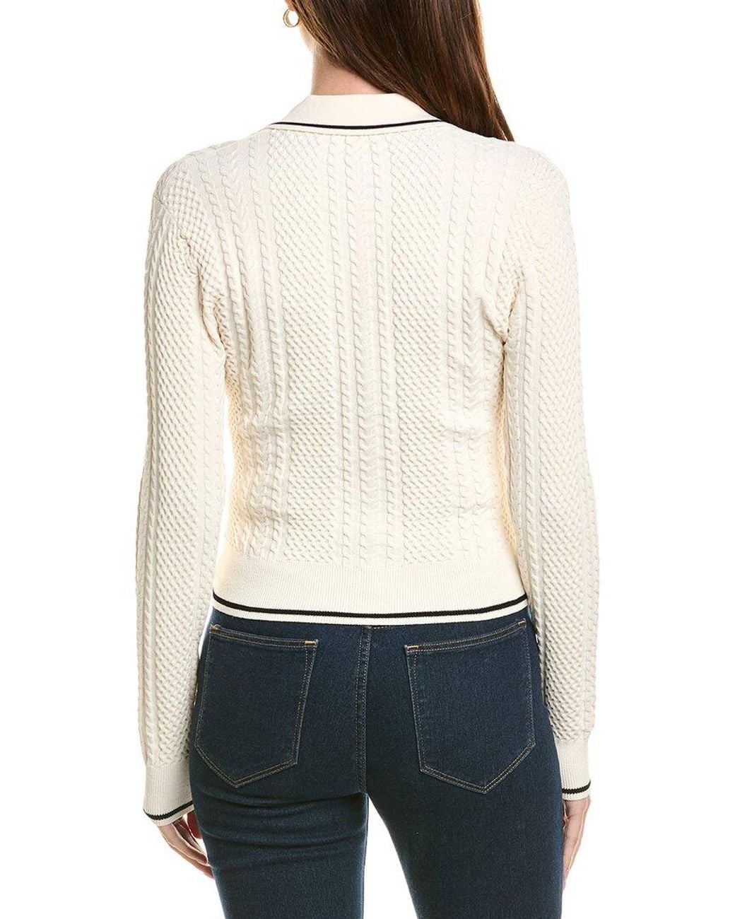 Autumn Cashmere White Cable Zip Front Collared Jacket