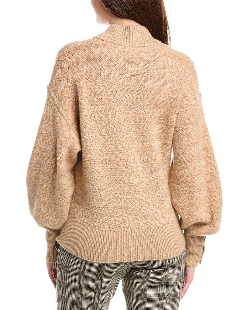 Tahari Natural Balloon Sleeve Turtleneck Cashmere Sweater