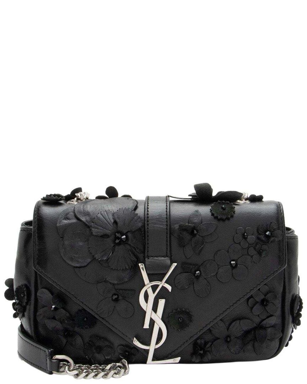 Saint Laurent Black Matelassé Floral Applique Monogram Classic Baby Chain Bag (authentic Pre-loved)