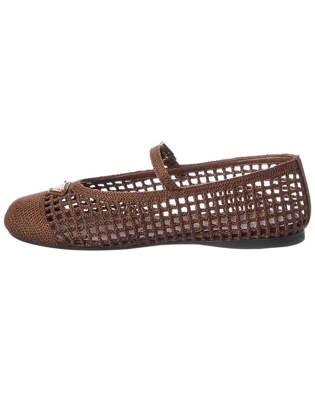 Prada Brown Crochet Ballerina Leather Flat
