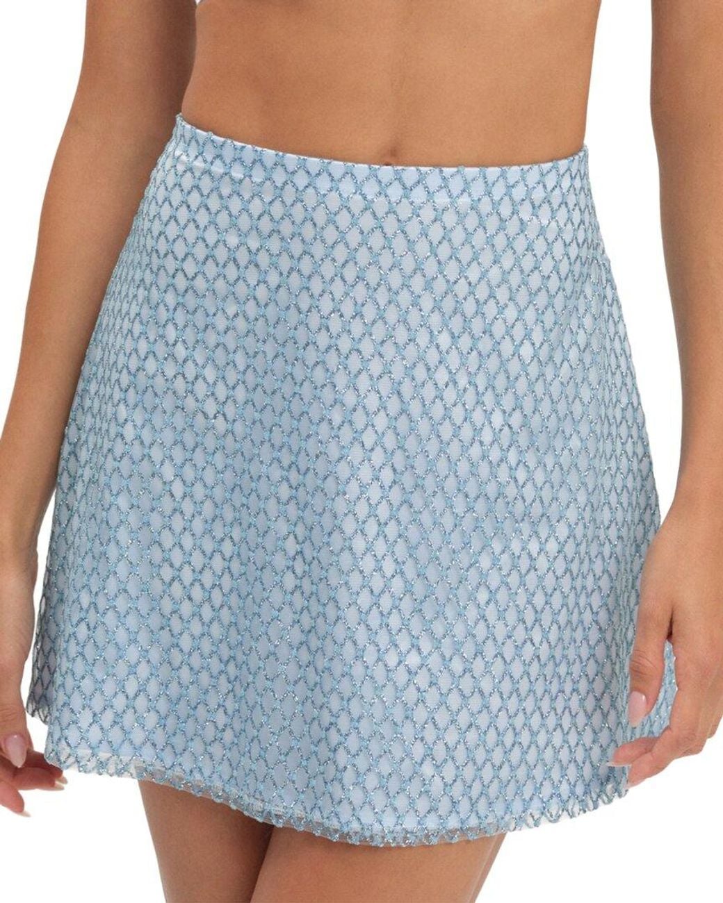 For Love & Lemons Blue Glitter Grid Mini Skirt