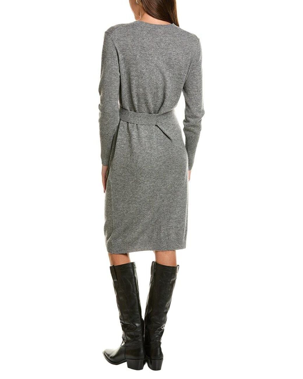 Forte Gray Waist Tie Crewneck Wool & Cashmere-Blend Sweaterdress