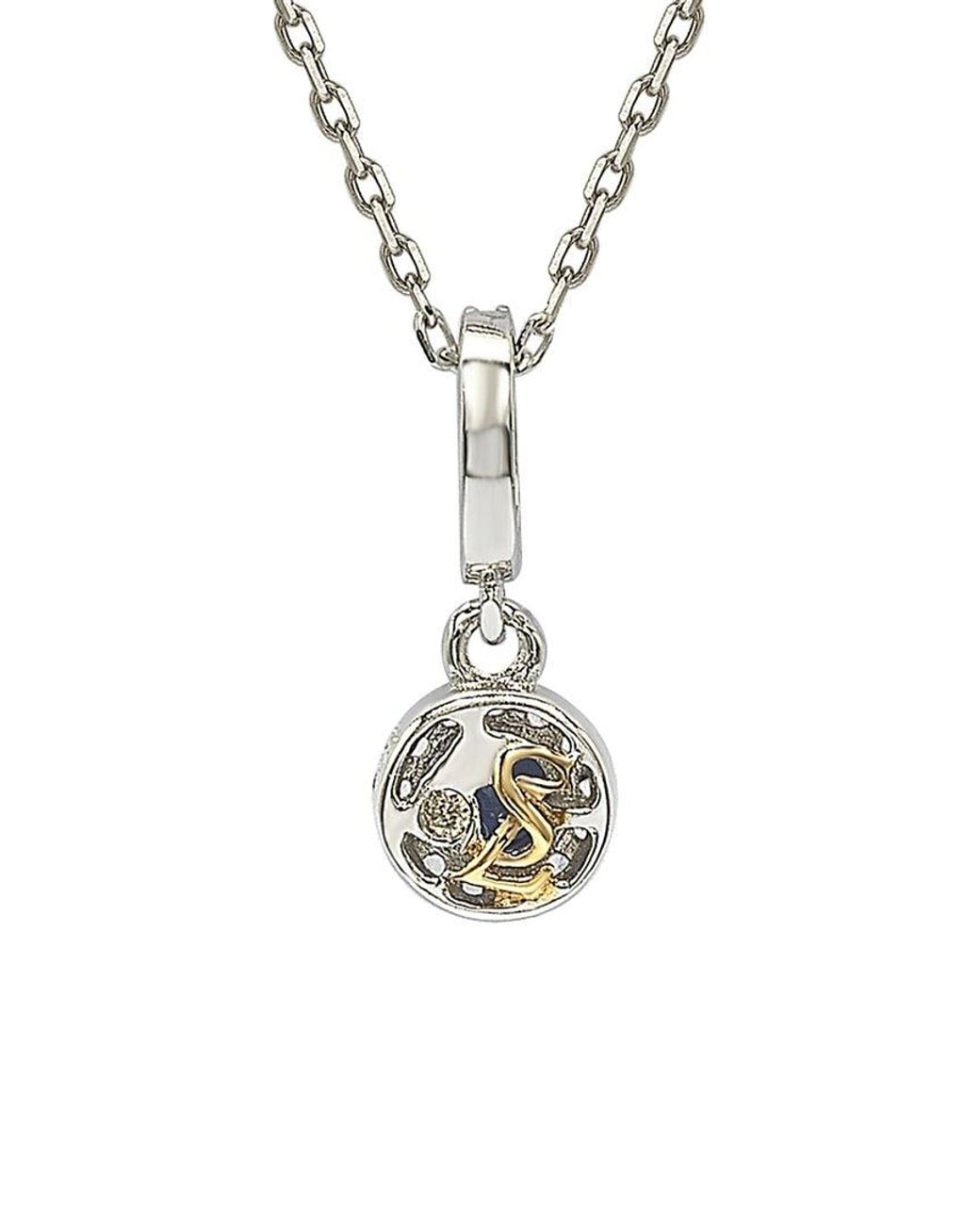 Suzy Levian Blue Silver Diamond & Sapphire Pendant Necklace