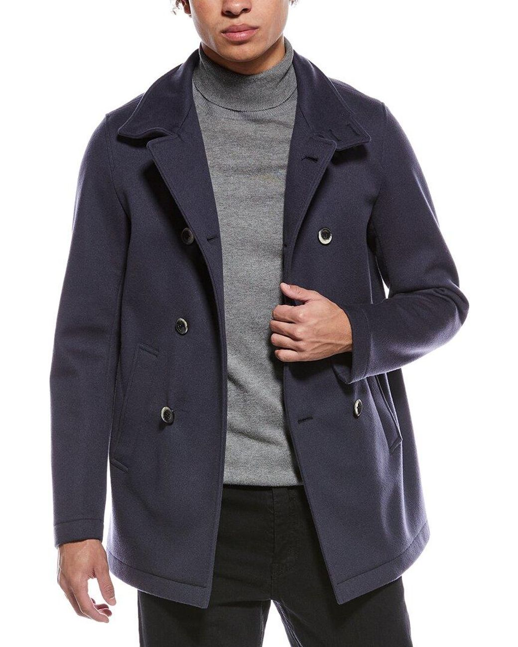 Herno Blue Wool & Cashmere-Blend Coat for men