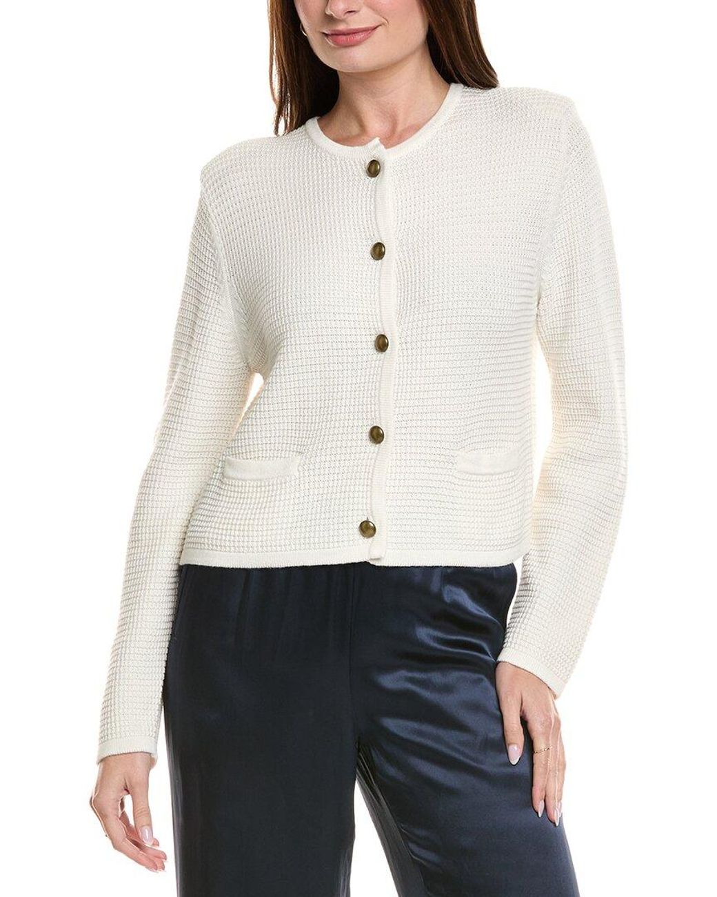 Hannah Rose White Textured Crop Cashmere-Blend Jacket
