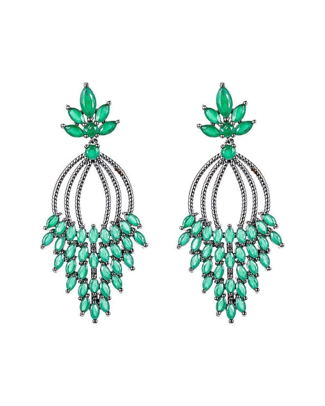 Eye Candy LA Green Leaf Cz Crystal Drop Earrings