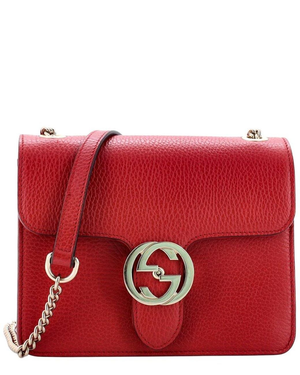 Gucci Red Sheep Leather Interlocking Shoulder Bag Small (Authentic Pre-Loved)