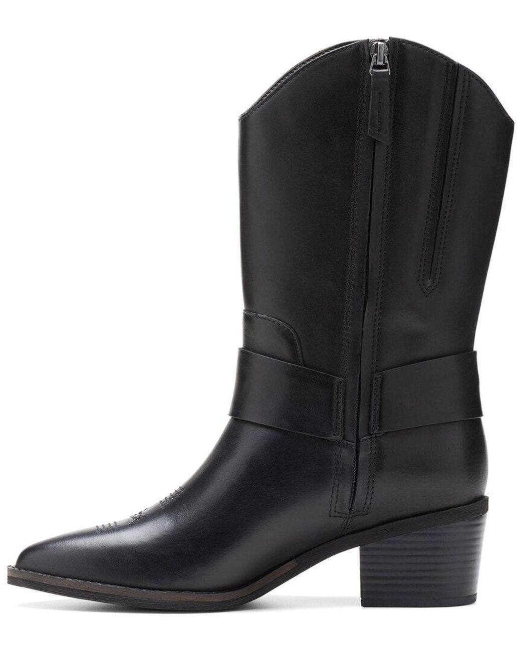 Clarks Black Morzine Rise Leather Cowboy Boot