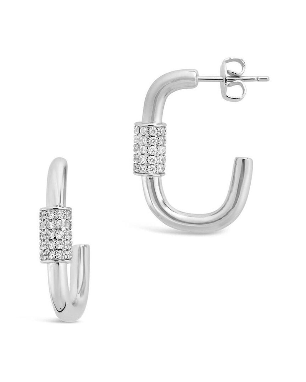 Sterling Forever White Rhodium Plated Cz Carabiner Hoops