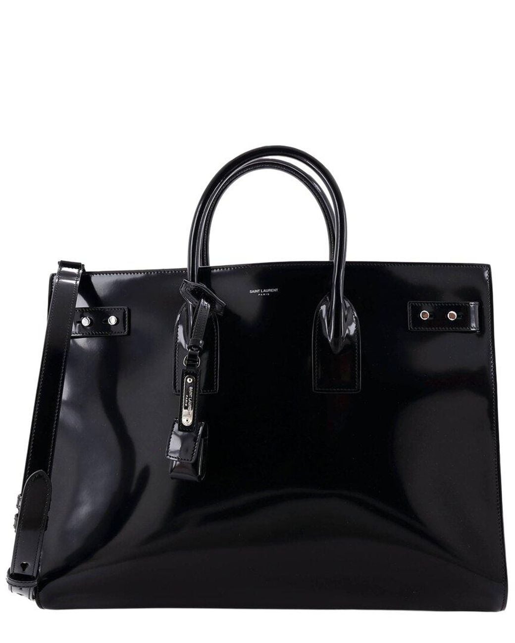 Saint Laurent Black Patent Leather Sac De Jour Thin Bag Large (Authentic Pre- Loved)