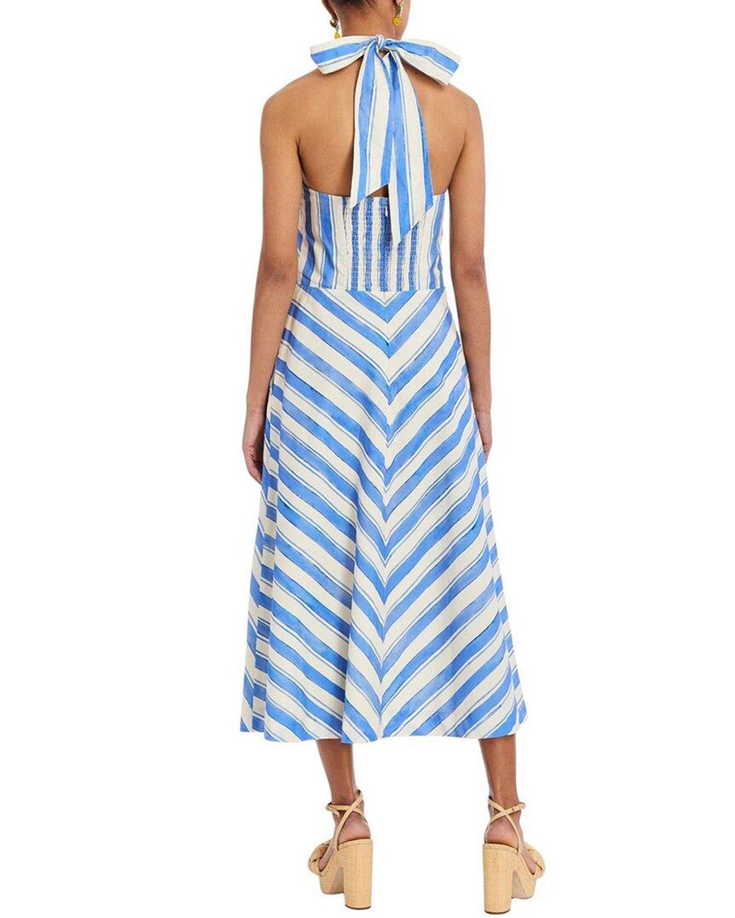mestiza Blue Copacabana Halter Linen-Blend Midi Dress