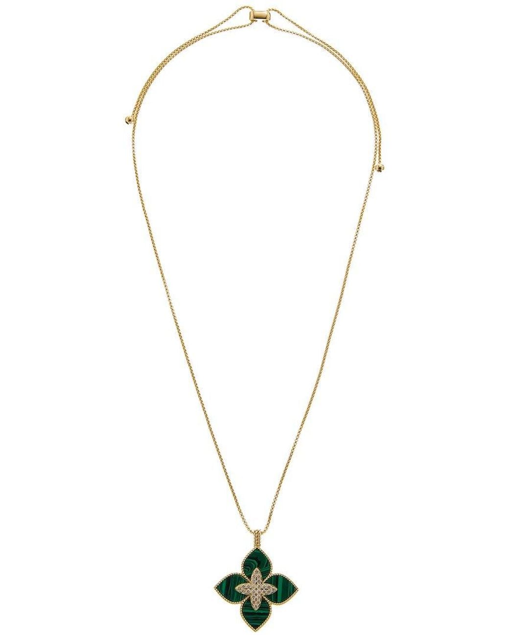 Juvell Metallic Plated Lab-Grown Malachite Cz Clover Necklace