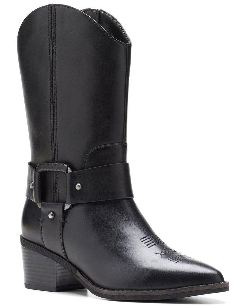 Clarks Black Morzine Rise Leather Cowboy Boot