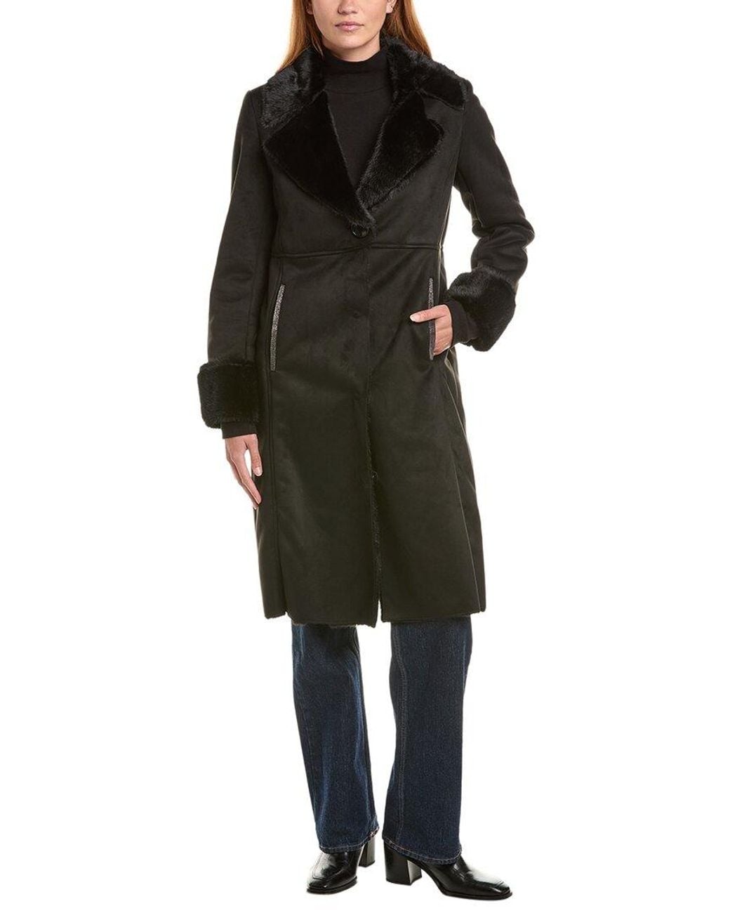 Via Spiga Black Notch Collar Maxi Coat
