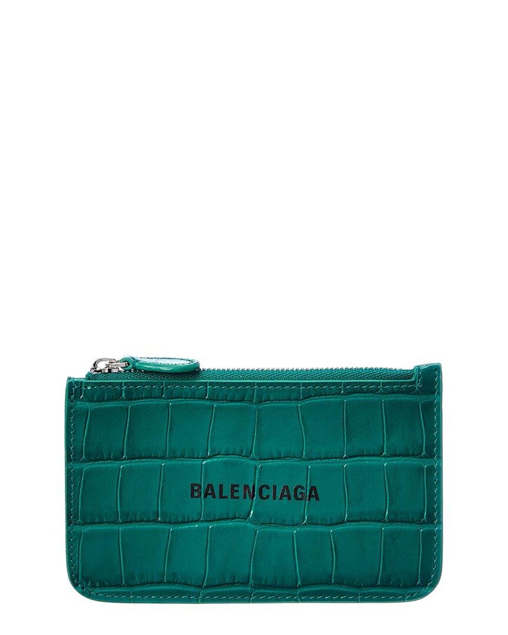Balenciaga Cash Large Croc-embossed Leather Coin Purse in Green | Lyst ...
