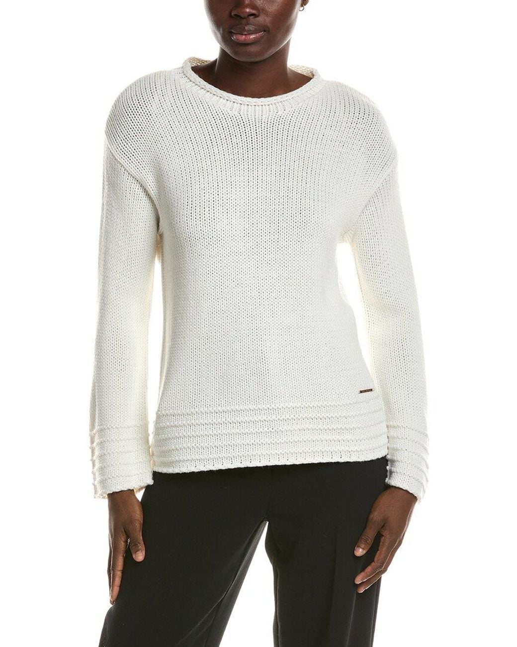 Halston Heritage White Long Sleeve Crew Neck Sweater