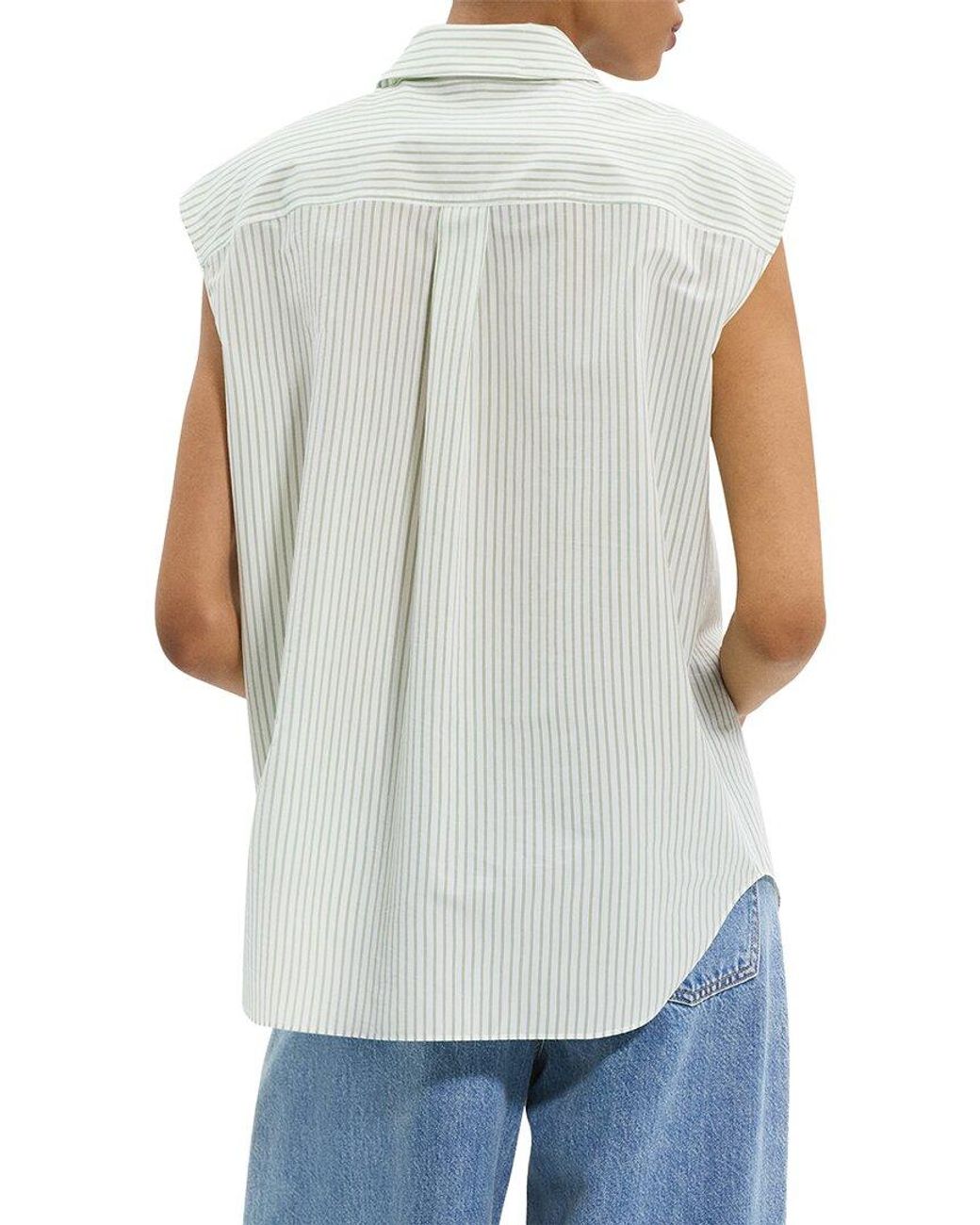 Theory White Sleeveless Boyfriend Shirt