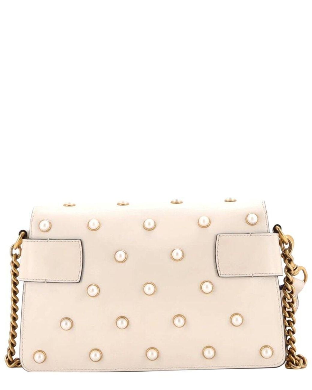 Gucci Natural Embellished Leather Broadway Pearly Bee Shoulder Bag Mini (Authentic Pre-Loved)