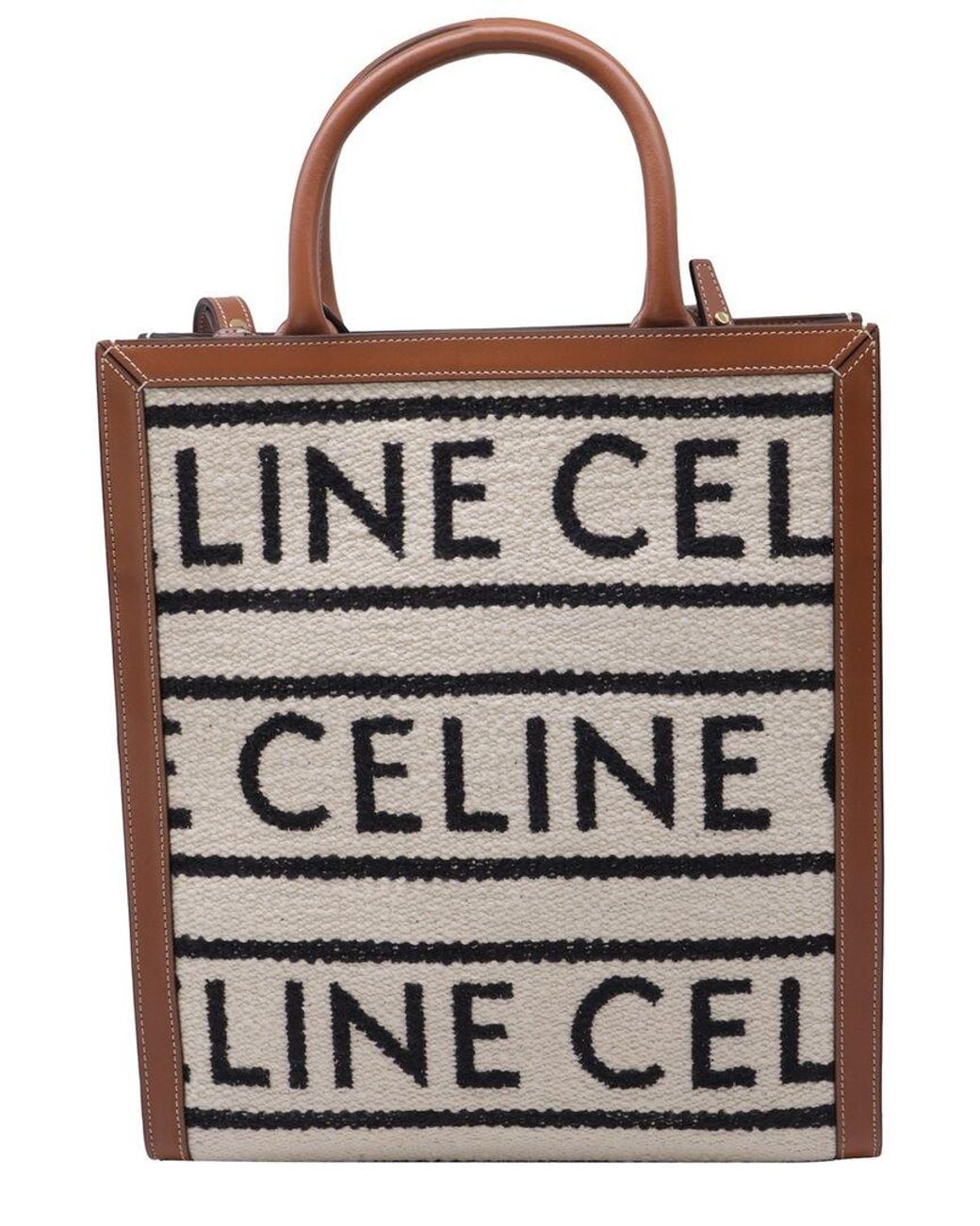Céline Multicolor Ochre Leather Small Cabas Logo All Over Vertical Tote (Authentic Pre- Loved)