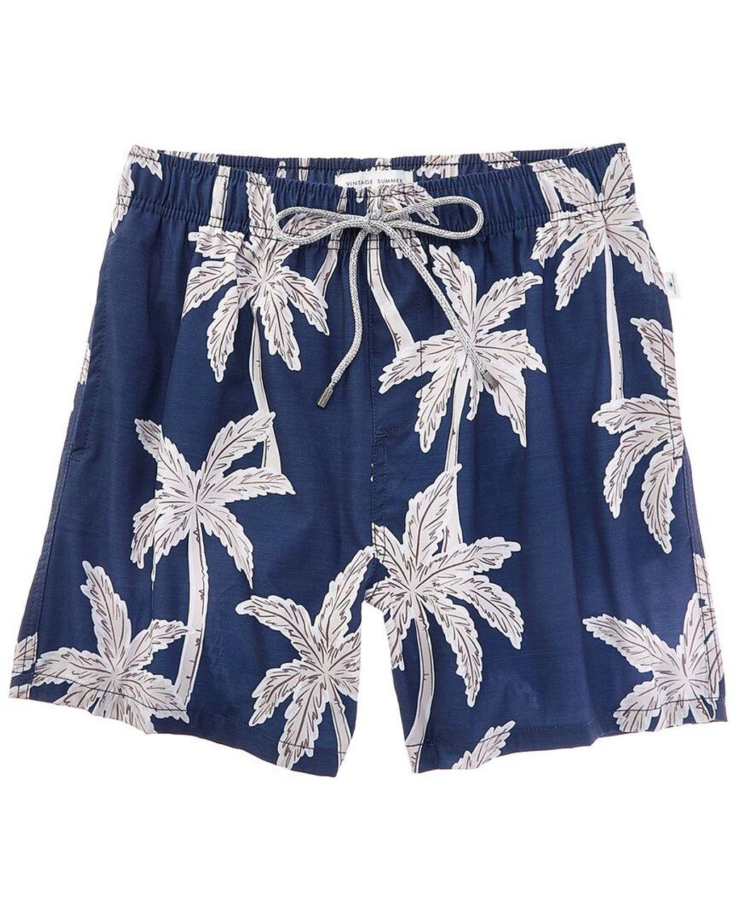 Vintage Summer Blue Printed Swim Short for men