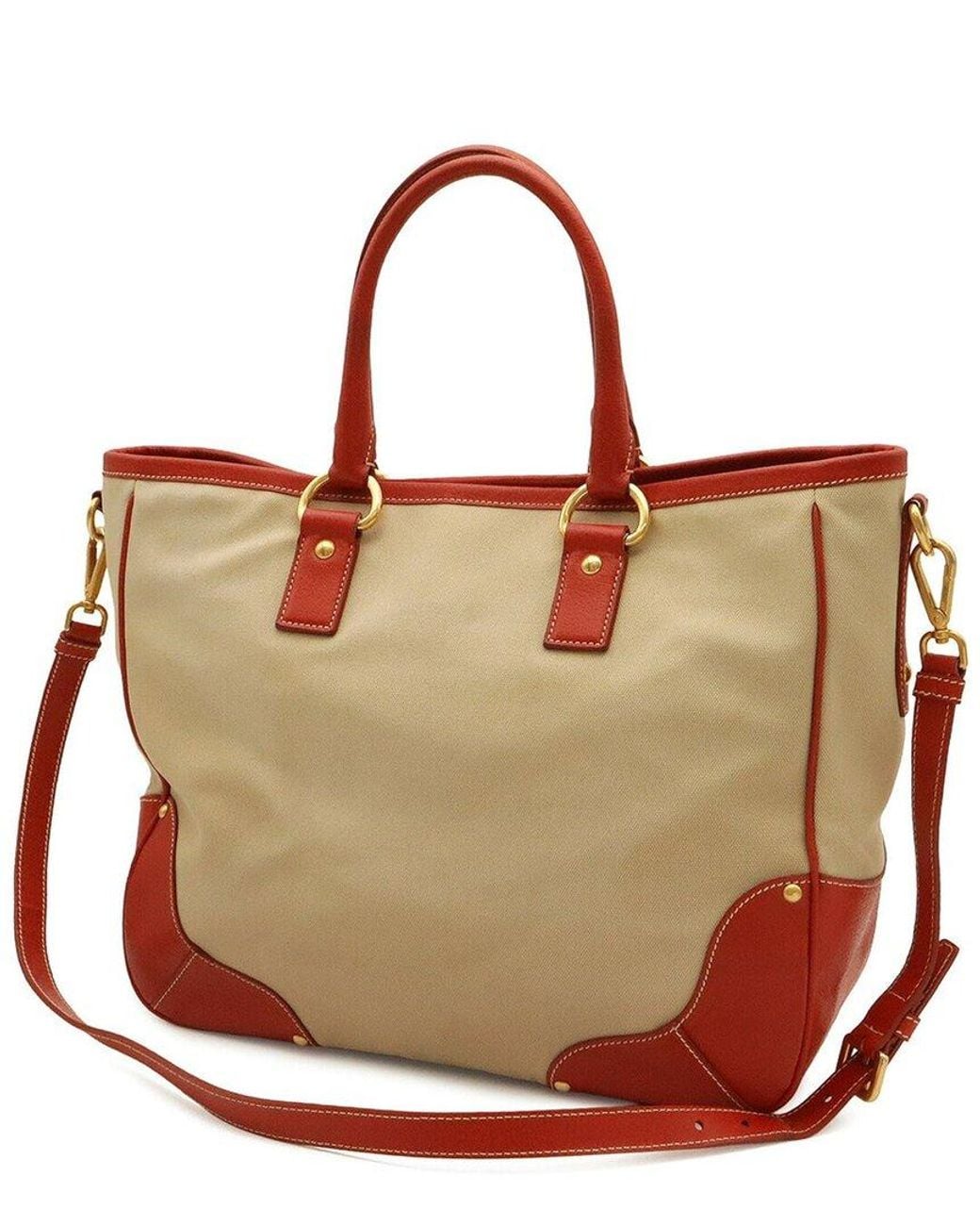 Prada Brown Canvas Triangle Logo Tote (Authentic Pre-Loved)