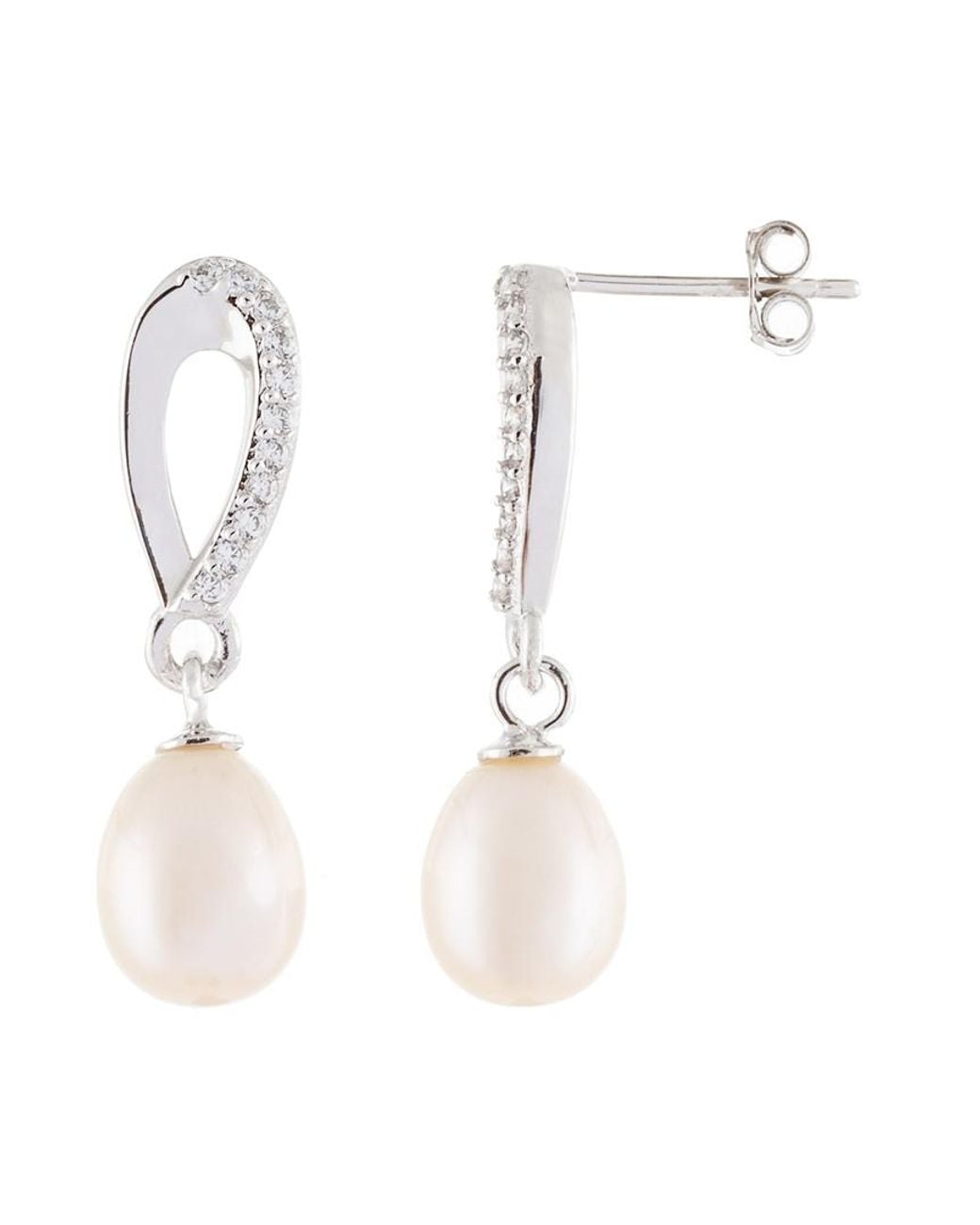 Splendid White Rhodium Over Silver 7-8mm Pearl Earrings