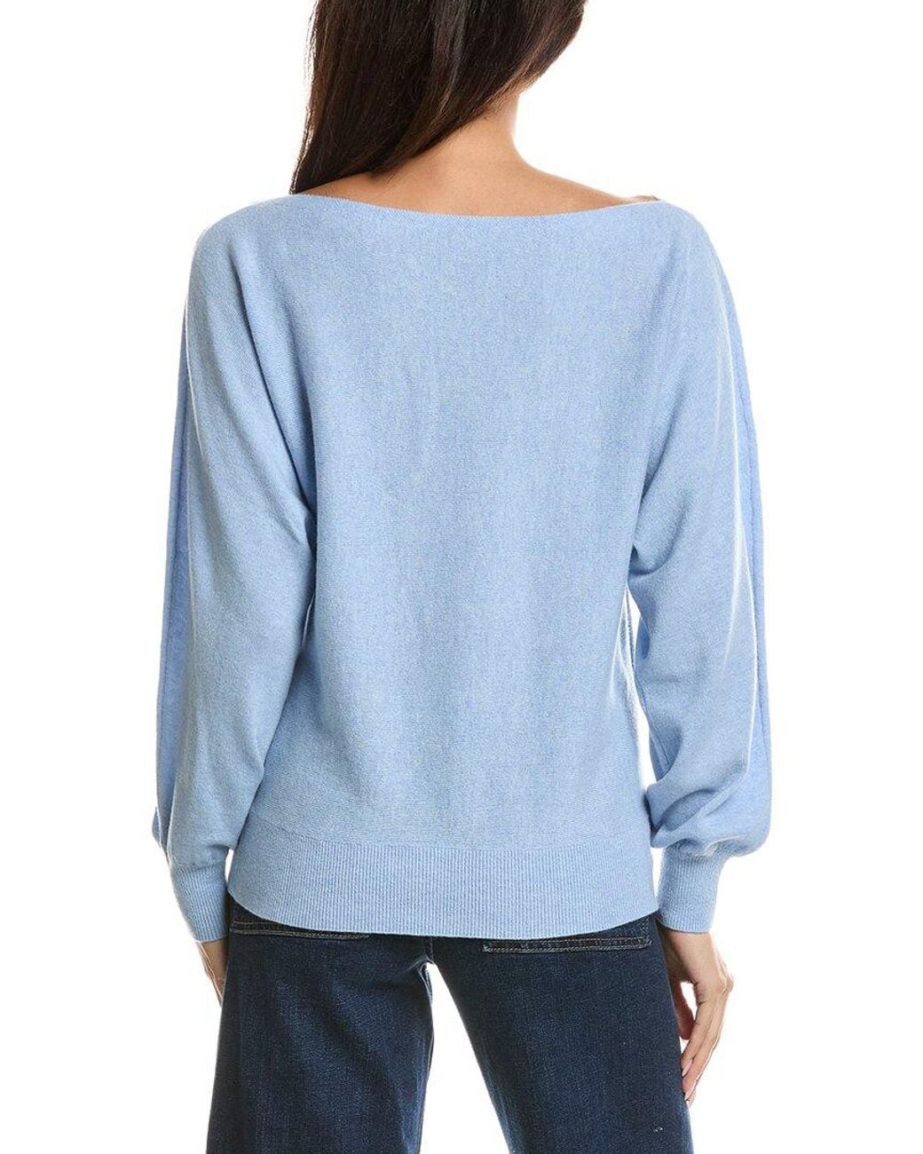 Forte Blue Off-The-Shoulder Dolman 100% Cashmere Sweater