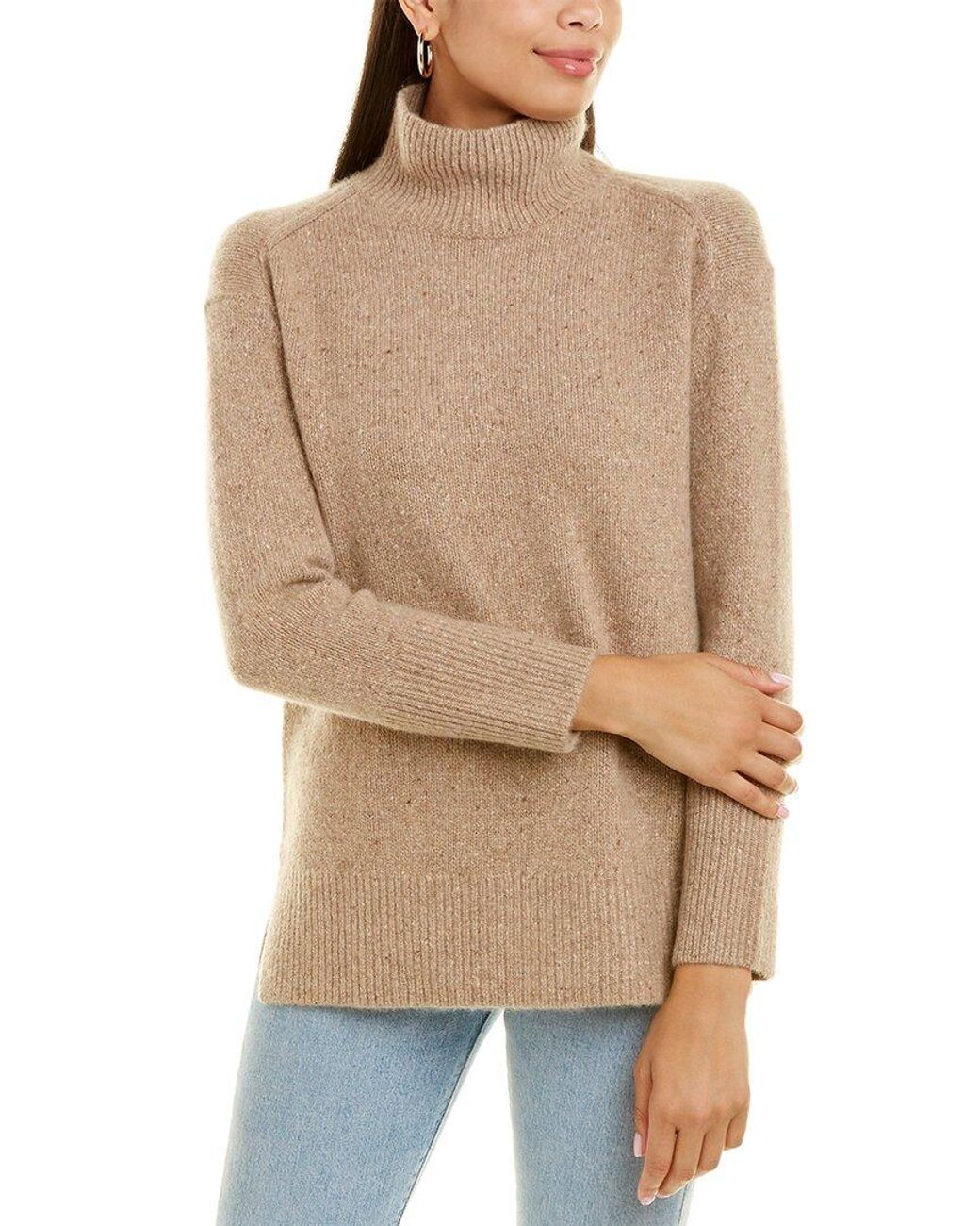 Vince Donegal Side Slit Turtleneck Cashmere Sweater in Natural Lyst