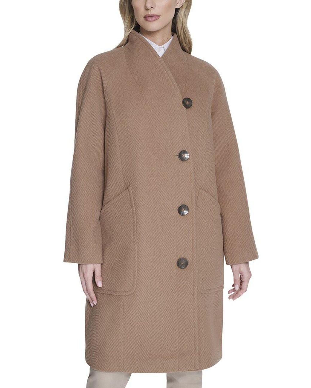 Cole Haan Brown Chevron Textured Wool-Blend Jacket