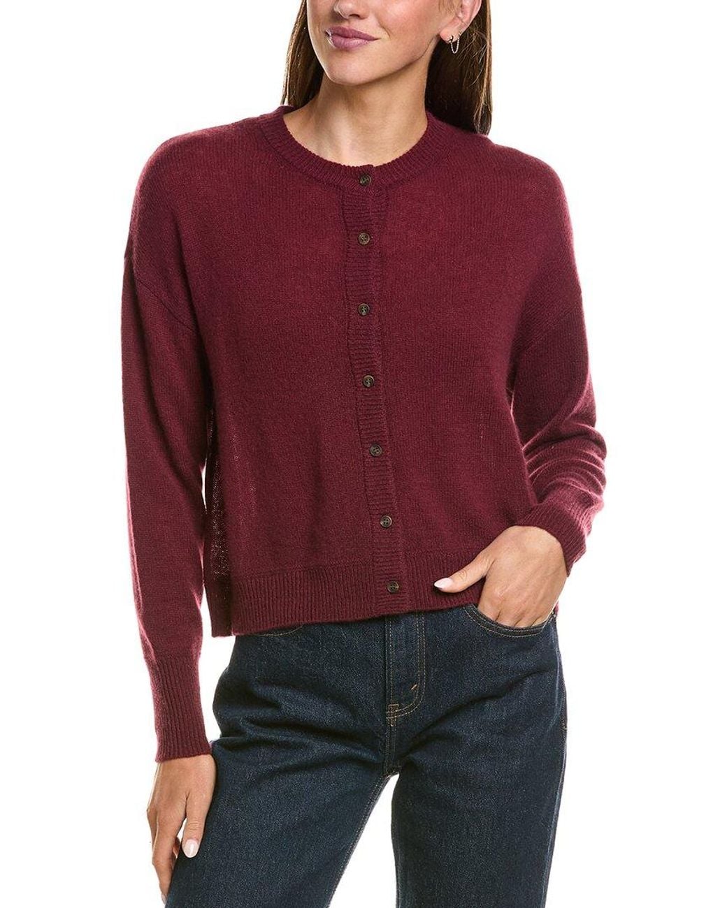 Hannah Rose Red Drop-Shoulder 100% Cashmere Cardigan