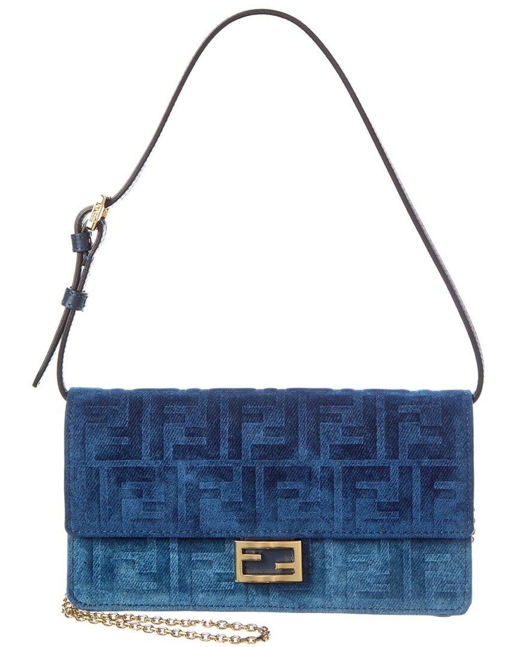 Fendi Blue Baguette Wallet On Chain