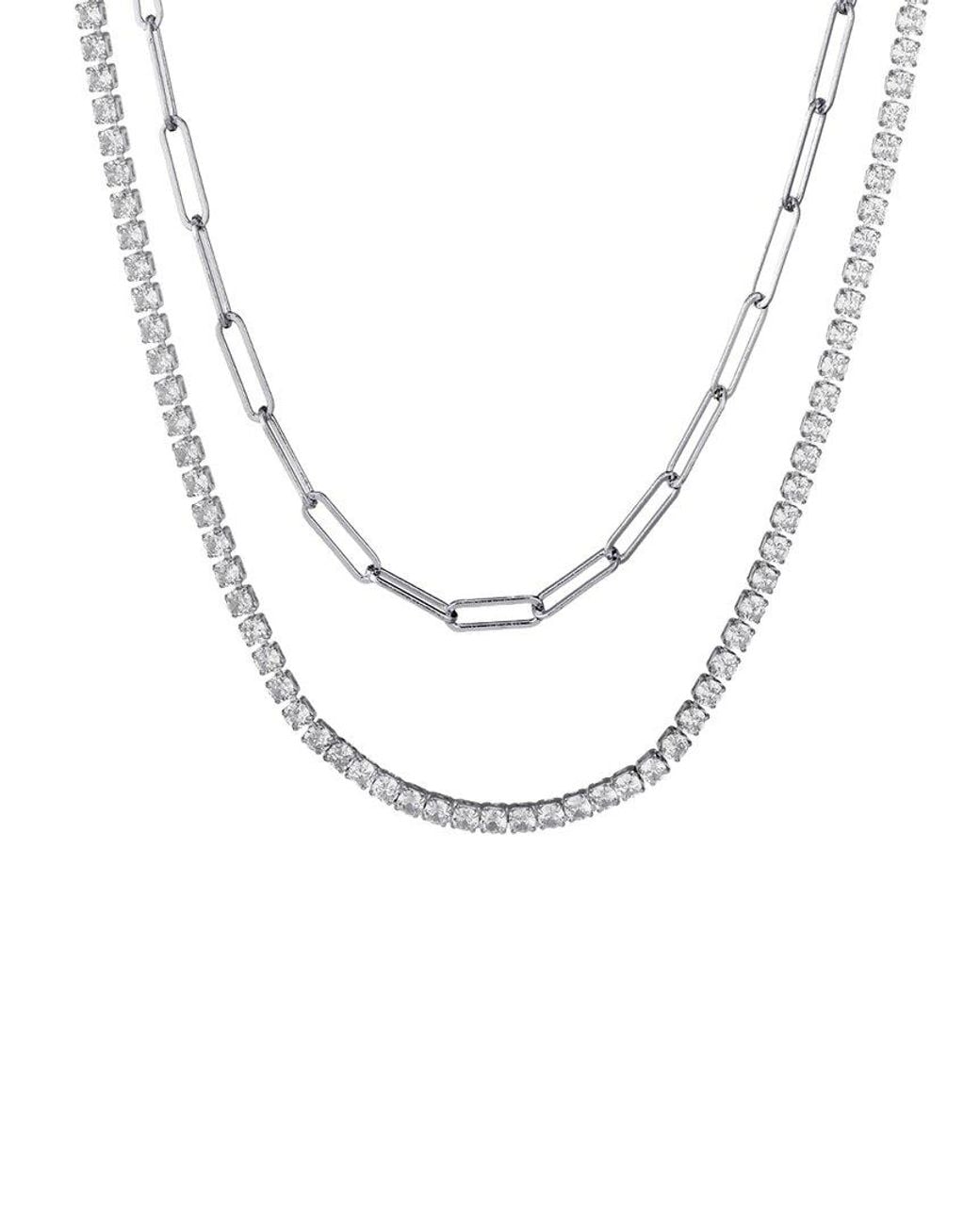 Adornia Metallic Plated Tennis & Paperclip Chain Necklace