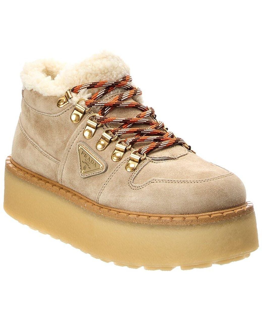 Prada Natural Suede & Shearling Platform Boot