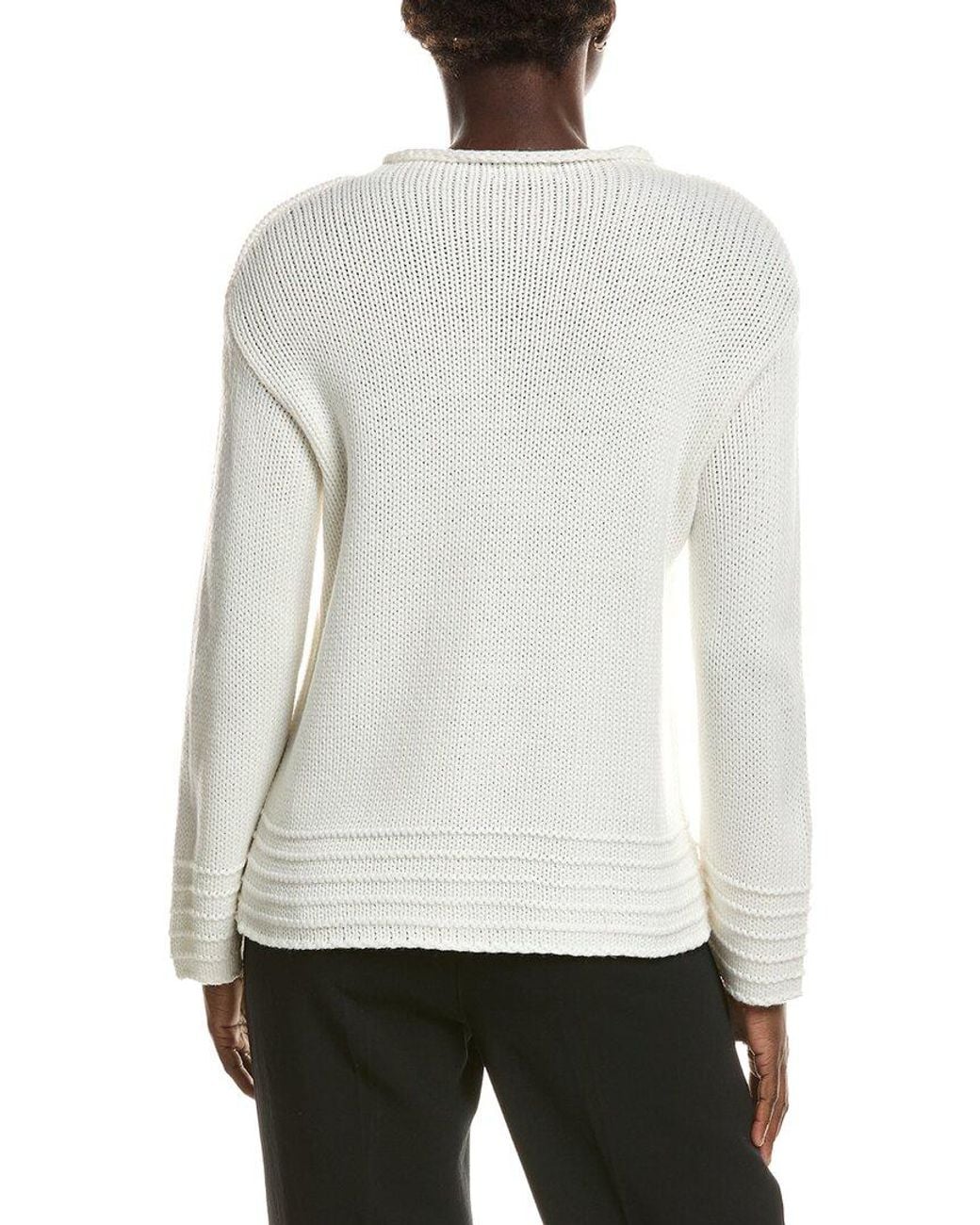 Halston Heritage White Long Sleeve Crew Neck Sweater