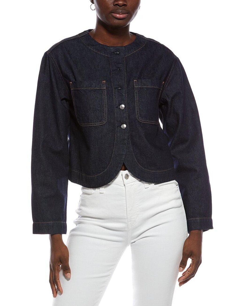 Madewell Blue Curved Hem Button Jacket