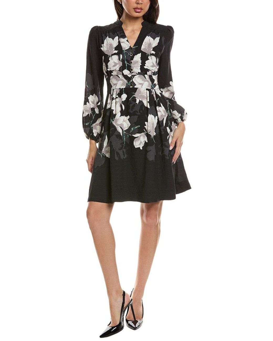 Tahari Black Printed Midi Dress