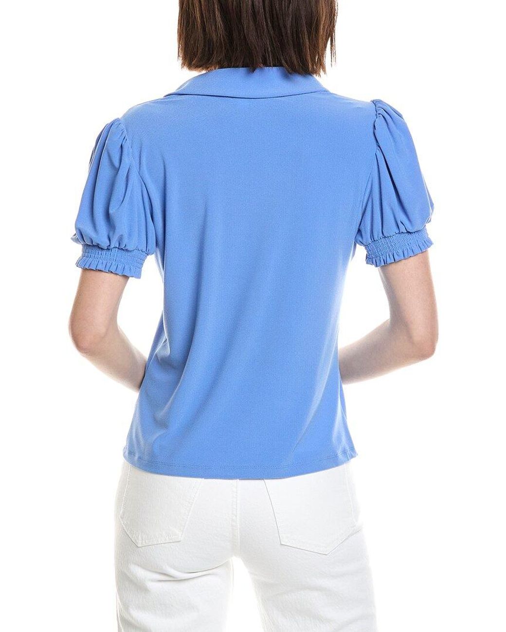 Cece Blue Split Neck Collared Top