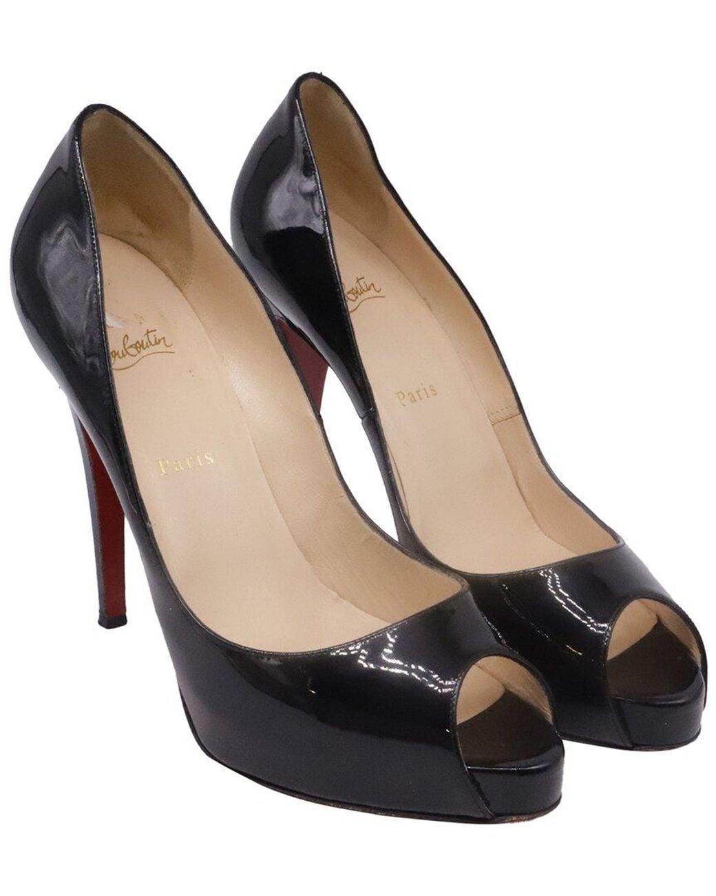Christian Louboutin Black Patent Leather Very Prive Platform Peep-Toe Pump (Authentic Pre-Loved)