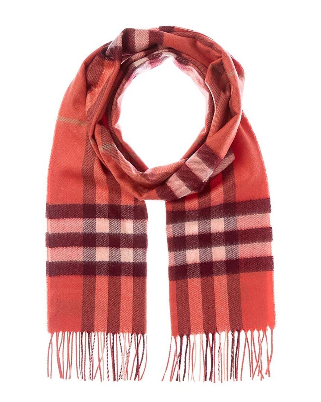 Burberry Red Classic Check Cashmere Scarf