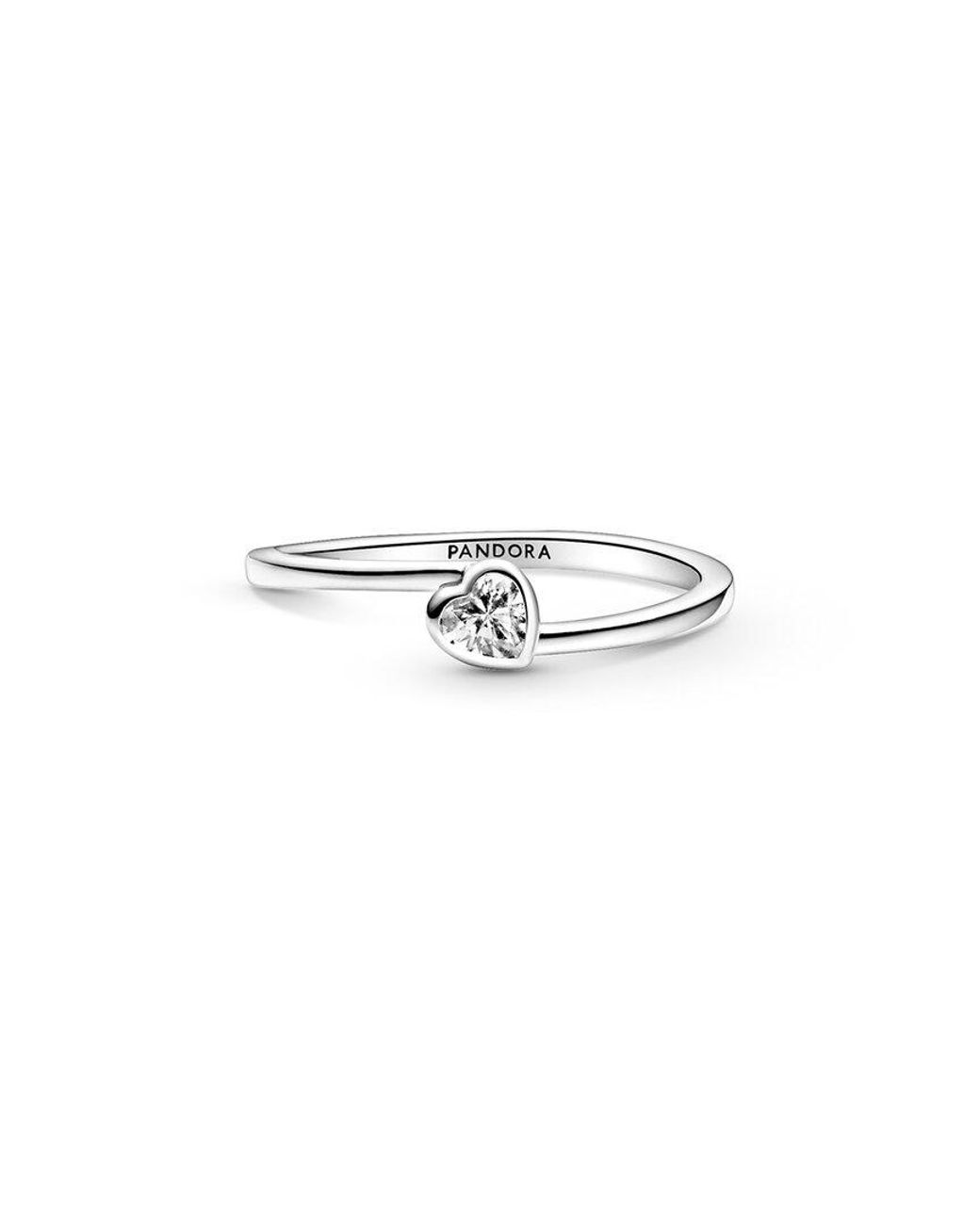 Pandora White Moments Cz Clear Tilted Heart Solitaire Ring