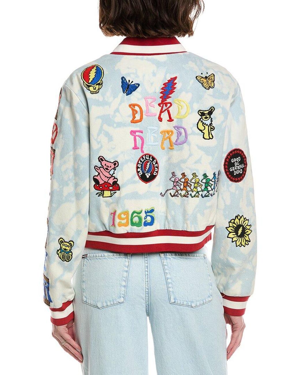 Alice + Olivia Multicolor X Grateful Dead Keri Denim Varsity Jacket