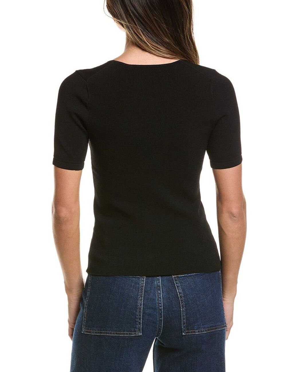 3.1 Phillip Lim Black Compact Rib Short Sleeve V-Neck Top
