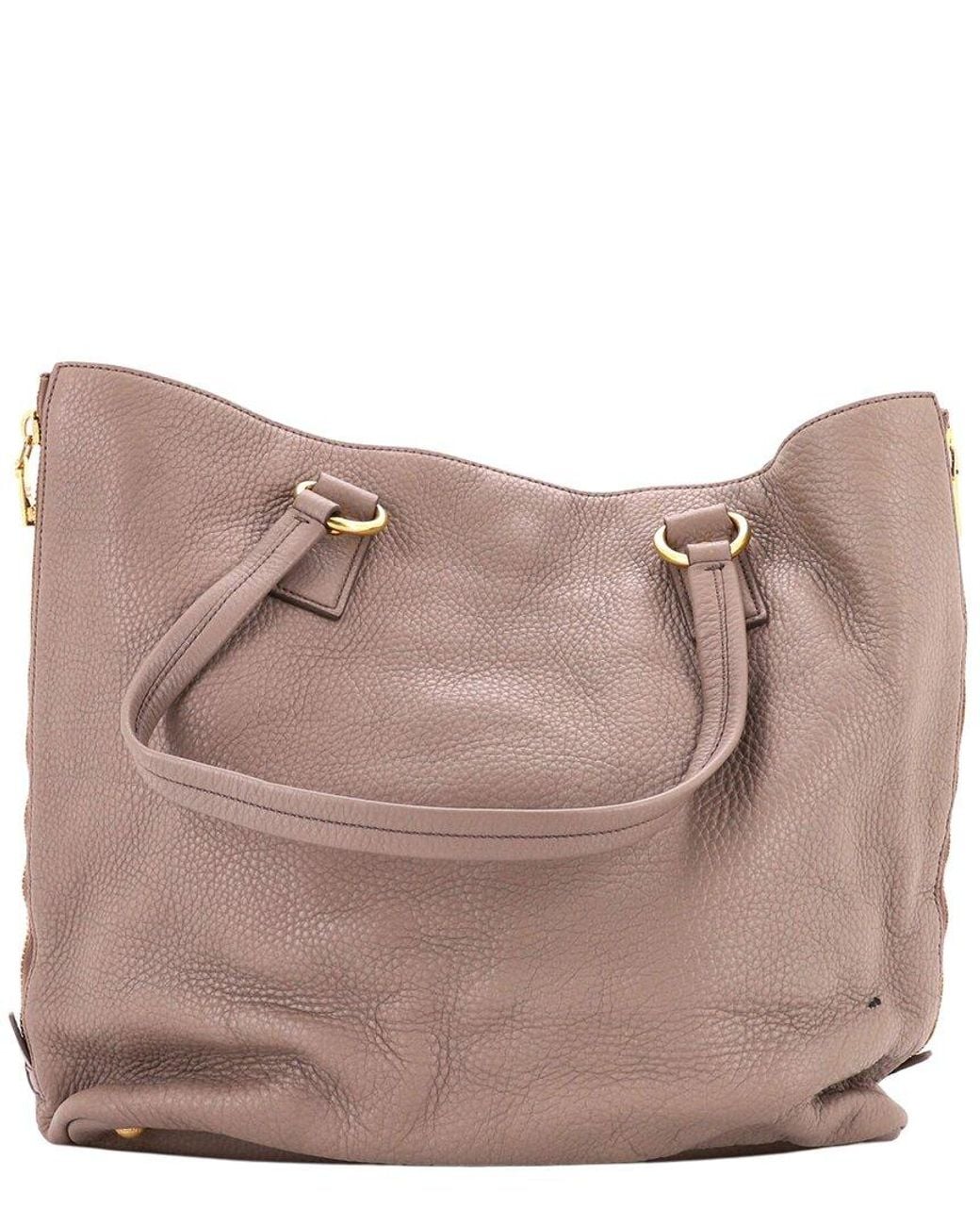 Prada Natural Vitello Daino Side Zip Shopper Tote Large (Authentic Pre-Loved)